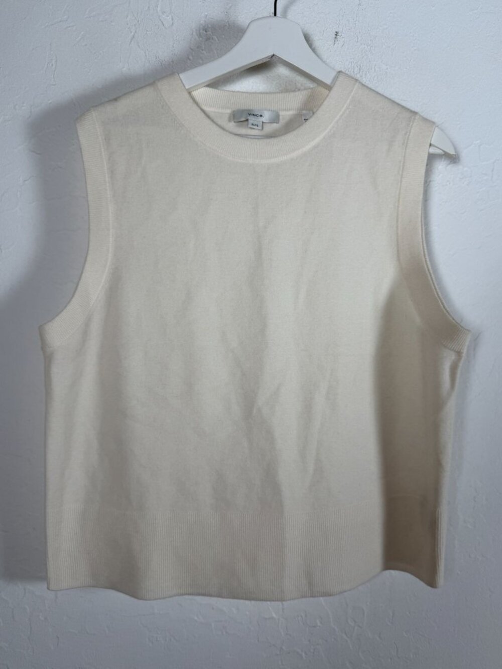 Vince Wool Cashmere Sweater Vest Womens XL Cream Ivory Knit Crew Neck Pullover